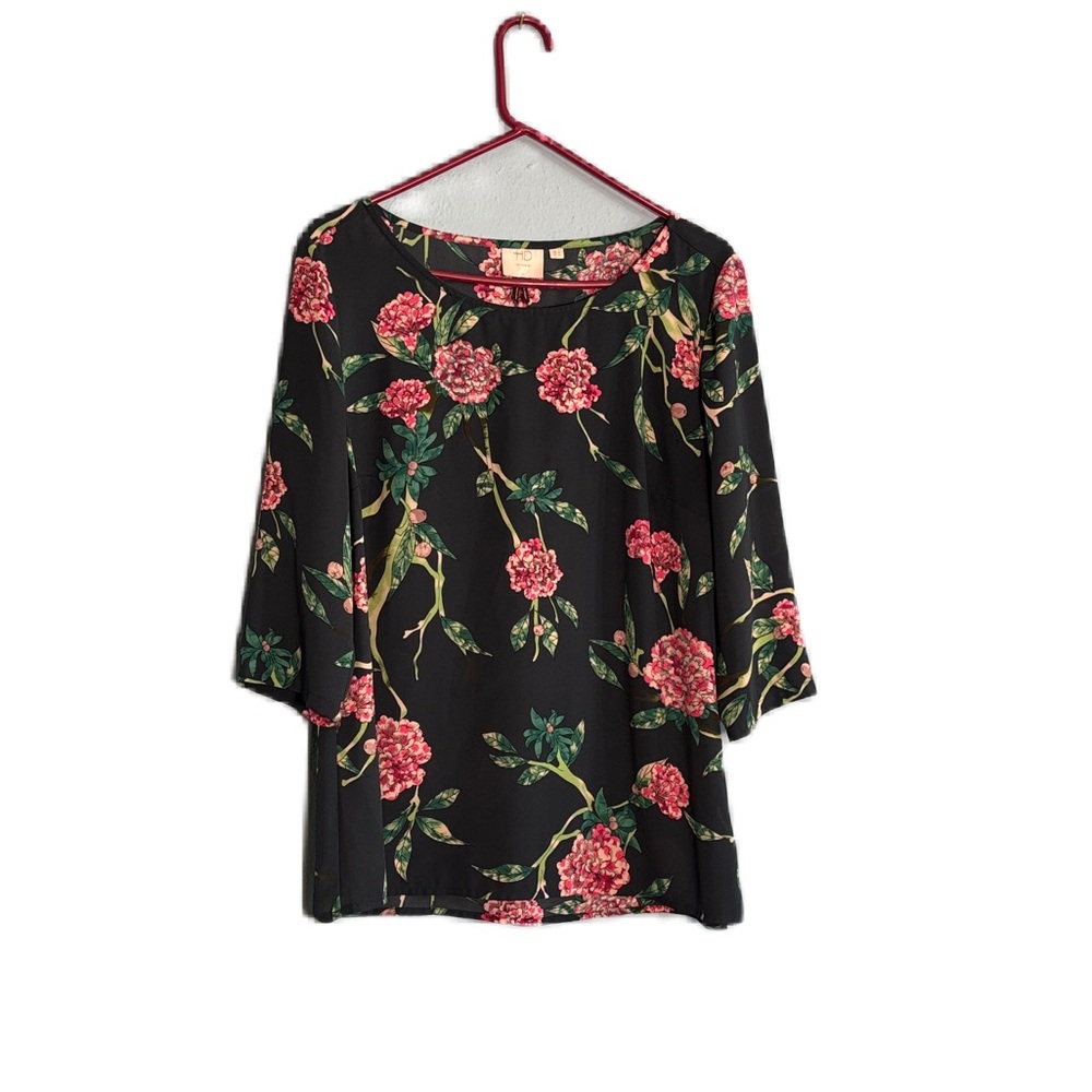 HD in Paris Anthropologie Tunic Multi-Color Floral 3/4 Sleeve Pull Over Size 12
